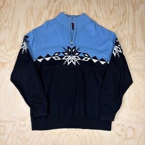 Taiga Mens XL Quarter Zip Sweater Snowflake Geometric Blue Navy Colorblock Mock